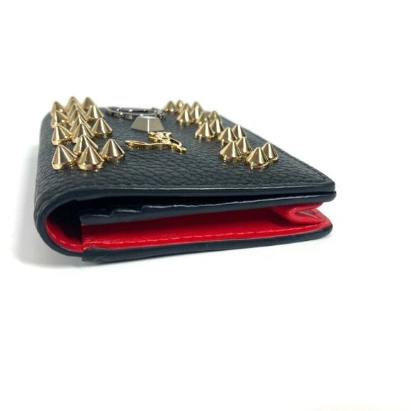 Christian Louboutin Studs logo Flap Business Card Case Leather Black/Red - Picture 4 of 8